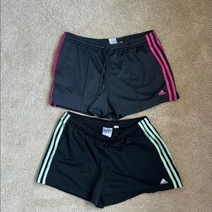 Bundle 2 Adidas Gray/Black Shorts with Pink/Teal stripes, L
